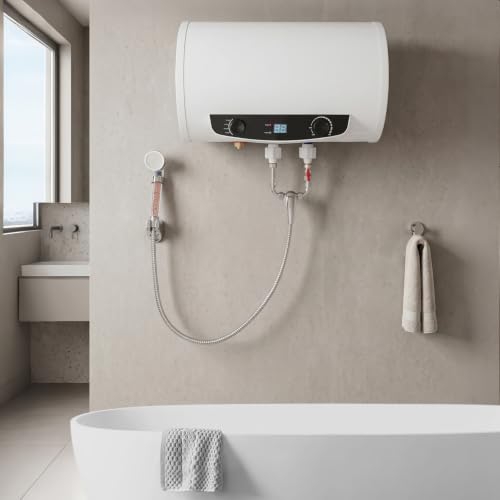 35L Elektrischer Warmwasserbereiter, 2000W Boiler Wandmontage, Warmwasserspeicher mit LED- Anzeige, 3 Heizstufen (35- 75°C), IPX4, Edelstahl- Innentank, Duschkopf, für Bad, Wohnung, Salon, H-4