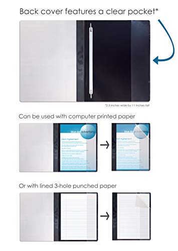 Ultra Durable Clear Front Report Covers, 25 Per Box, Letter Size, Black, Poly Back Cover, With Fasteners, Lay Flat, By Better Office Products, Box Of 25 #TOP1