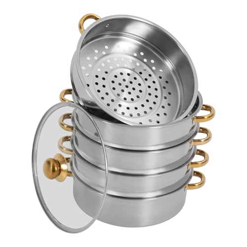 Stainless Steel Steamer Pots, Non-Stick Meat Vegetable Cooking Steam Pot Kitchen Steamer Cooker Dumpling Steamer Cookware Steaming Pots for Induction Cookers, Electric Ceramic Stoves (5-Tier, 30cm)