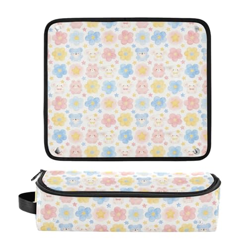 Organizador 2 en 1 para herramientas de cabello con tapete resistente al calor, impermeable, para plancha y rizador, portátil diseño de animal y flor miniatura 3