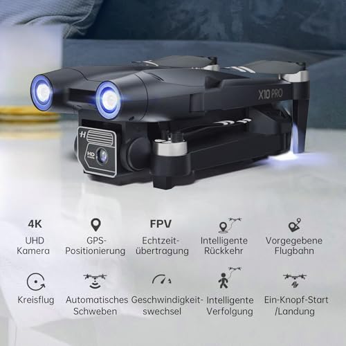CHUBORY X10 PRO GPS-Drohne mit Kamera für Erwachsene 4K UHD, 90 Minuten Flugzeit, 1000 Meter Steuerreichweite, automatische Rückkehr, Folge-Modus, bürstenloser Motor, 5G RC-Quadcopter für Anfänger