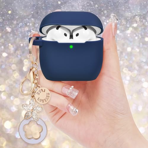 Image of Case Compatible With Apple Airpods 4 - VISOOM Airpods 4 Cases 2024 Cover Women Anti-Drop Silicone iPods 4 Earbuds Wireless Accessorie Charging Cases Girl Bling Keychain for Airpod Ipods 4th Generation