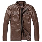 WULFUL Men's Stand Collar Leather Jacket Motorcycle Lightweight Faux Leather Outwear