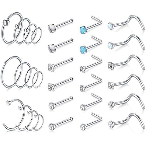 Mayhoop 20G Nose Rings Hoop Set 30PCS Surgical Steel Nose Studs Nose Screw Nose Hoop Rings CZ Nose Piercing Jewelry for Women Men Cover