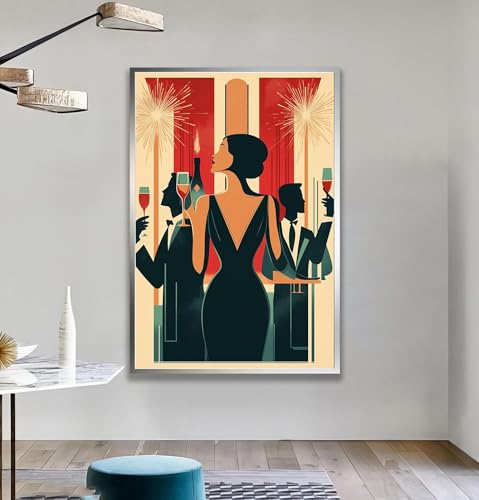 Toile de style vintage pour salon et décoration murale peinture femme rétro TONGYINLI