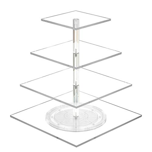 NIUBEE 4 Tier Acrylic Cupcake Tower Stand with 360 Degree Rotating Base, Clear