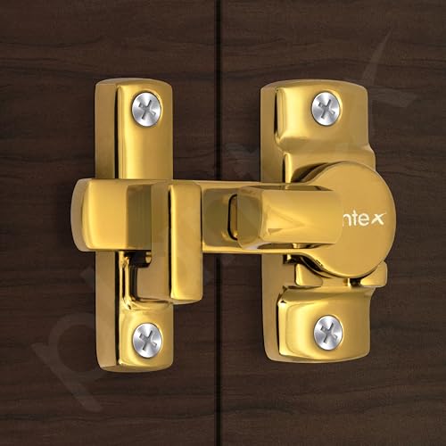 Image of Plantex 180 Degree Door Latch /Flip Latch Lock for Door /Chitkani /Lock Latch for Main Door /Baby Latch for Bathroom /Bedroom /Balcony /Door Stopper - Pack of 3 (Gold)