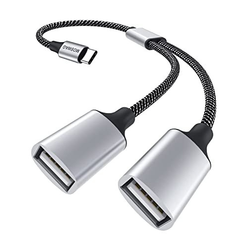 MOSWAG USB C auf 2USB Buchse Adapter, Typ C auf USB Splitter, USB C auf Dual USB2.0 Adapter Doppelter USB2.0 OTG Splitter Kabelkonverter für MacBook Pro, Google Pixel, Galaxy S9 / S8 / Note 8 Cover