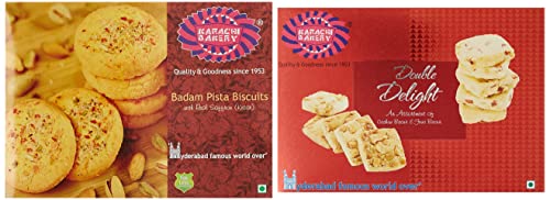 Image of Karachi Bakery Badam Pista Biscuits, 400g, Karachi Bakery Double Delight Fruit Biscuit with Cashew, 400g