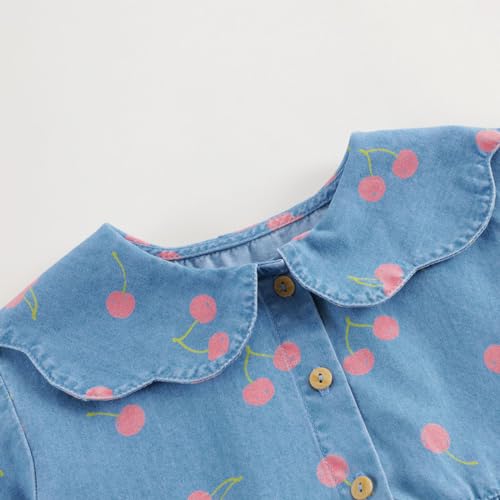 marc & janie Girls Lace Doll Collar Denim Dress Kids Cotton Floral Skirt for Spring 2400984