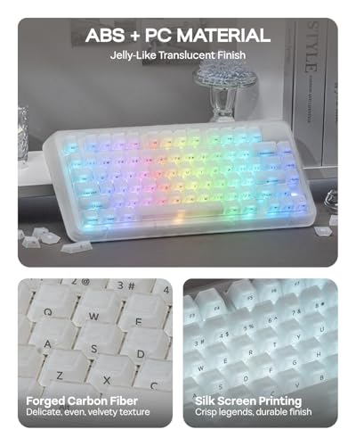 Image of EPOMAKER Frost Jelly Keycaps Set, 126 Keys Forged Carbon Fiber Keycaps | Cherry Profile, ABS+PC, MX-Style Compatible for 61 /68 /84 /87 /98 /100 /104 /108 ANSI Layout Mechanical Gaming Keyboards (White)
