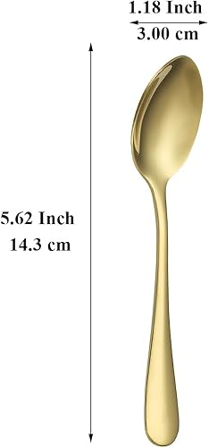 Miniatura 2 de 12 cucharaditas doradas, acero inoxidable chapado en titanio dorado, cuchara de té de 5.5 in, cubiertos para té, café, pasteles, postres, ensaladas,