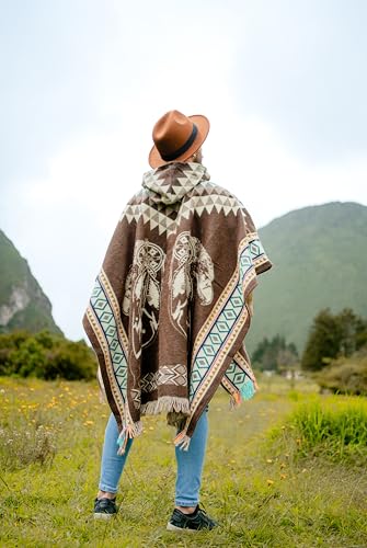 Image of Wool Poncho Men - Handmade Alpaca PONCHO - Mexican Poncho Style - Cowboy Ponchos for Men - Alpaca Ponchos.