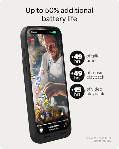 Image of Mophie Juice Pack Battery Case for iPhone 17 Pro Max - Slim Charging Case, Up to 50% Extra Battery Life, High Impact Protection, Magnetic Back for Wallets & Mounts, Sustainable Material, Black