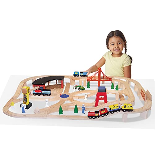 Melissa & Doug 96044 Wooden Railway Set, 130 Pieces - Wooden Train Set thumb #2