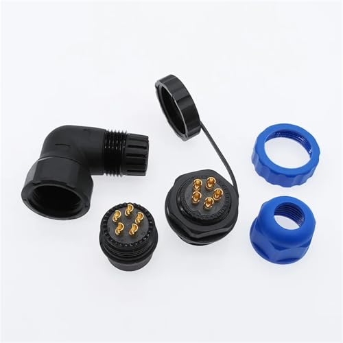 Conector acodado SP20 impermeable de 14 pines para cable de potencia industrial a 90° 6