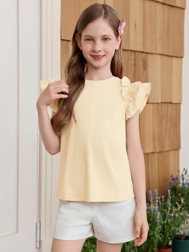 Image of Haloumoning Girls T Shirts Double Layer Ruffle Short Sleeve Kids Summer Crewneck Tunic Tee Tops 5-14 Years
