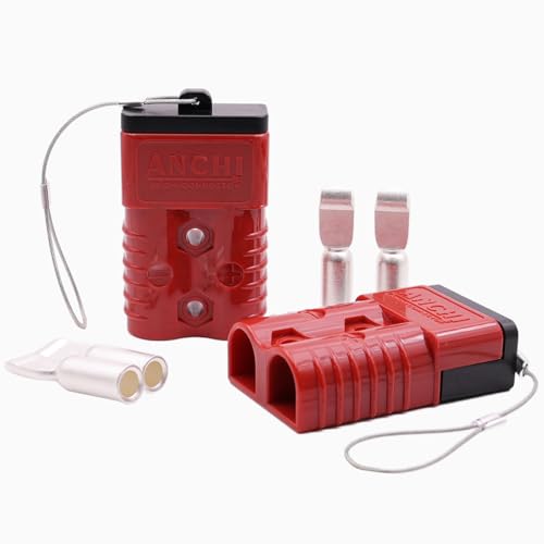 ANDCHIER Pair 175 Amp 1/0 Gauge Battery Quick Connector Jumper Cables Winch Quick Disconnect Plug with Dustproof Caps for Trailer Forklift Car Electrical Devices (Red, 2PCS)