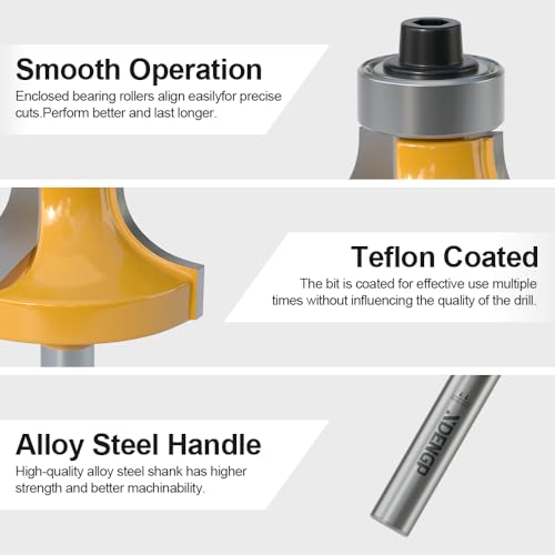 Image of Roundover Router Bit 1 /4 Shank, 3 /8 inch Radius Round Over Router Bits, Router Bits Round Over for Edging Forming Rounding Woodworking Cutter