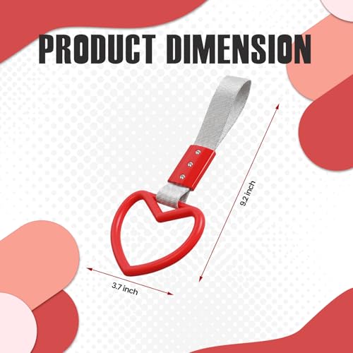Image of 2PCS Heart Shaped Car Handle Straps, Rear Bumper Warning Keychain Ring for Car Exterior Accessories (Red-Silver)