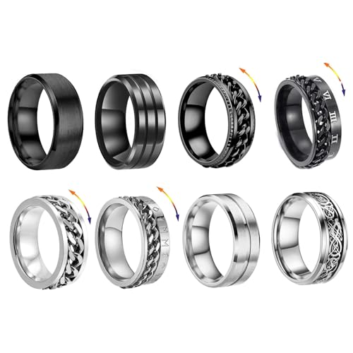 Uwiyo 8PCS Bague Homme Acier Inoxydable, Bague Anti Stress...
