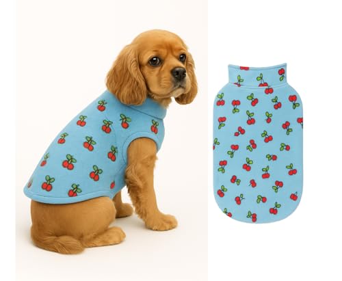 The Pets Company Dog Winter Coat Jacket, Clothes, Windproof, Light Weight, Washable, Ultra Warm Thick Fleece Lined Dog Vest for Cold Weather Protection, (Sky Blue Cherry, Medium - 18 Inch)