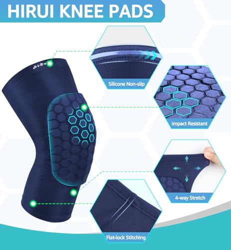 Image of HiRui Knee Pads for Kids Youth Adult, Basketball Baseball Knee Brace Knee Support, Collision Avoidance Kneepad Compression Knee Sleeve for Volleyball Football Cycling Running (Navy Blue, XXS)