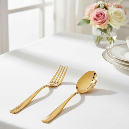 Image of 12-Pcs. Gold Cutlery Set - Luxury Stainless Steel Flatware Service for 6 with 6 Dinner Spoons & 6 Dinner Forks - Titanium PVD Coated Mirror Finish - Dishwasher Safe Golden Silverware