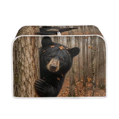 Image of Talayituse Forest Bear Maple Print 4 Slice Toaster Dust Covers Kitchen Small Appliance Cover, Stain Resistant Dust Protection Bread Machine Cover with Top Handle Autumn Decor, M