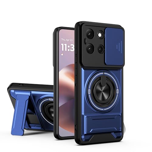 �Ή��@�� for Motorola Moto X70 Air/Edge 70 ���C���ԍڃJ���� �X���C�h�� �ϏՌ��P�[�X [PC+TPU] �����O�X�^���h�t���ی�P�[�X Blue