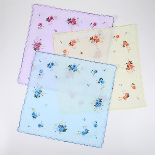Shimmeroo 6 Stück Vintage Stofftaschentücher Damen, Baumwolle Blumen Taschentücher Weich Stickerei Taschentuch, 30 x 30 cm