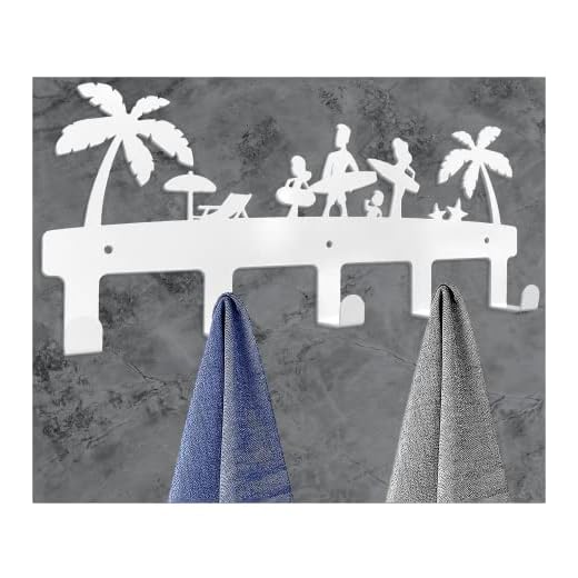 Family Pool Beach Towel Rack for Bathroom Wall Mount Towel Holder White Metal Towel Racks Rustproof and Waterproof Robes Coat Holder Bedroom Hanger Wall-Mounted-5 Hooks 16 Inch