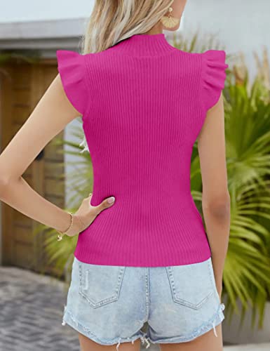 Womens Mock Neck Sweater Vest Sleeveless Ribbed Knit Tank Tops Rose Red #TOP5