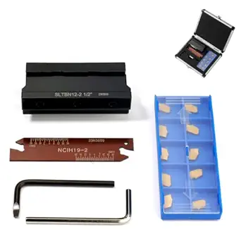 OSCARBIDE 1/2''Self-Lock Block SLTBN12-2 with Adjustable Blade NCIH19-2,Tin Coated 10 pcs GTN-2 Carbide Inserts Parting Grooving Cut-Off Tool Set