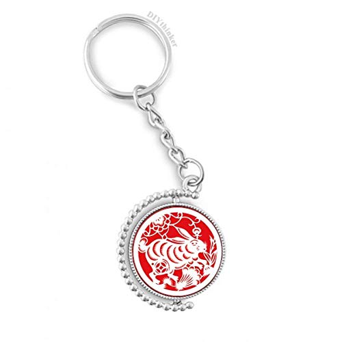 Porte-clés rotatif lapin zodiaque chinois en métal multicolore 3 x 9 cm