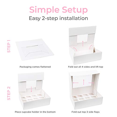 image for SMIRLY Bakery Cupcake Boxes and Cake Carrier: 12 Treat Holder Storage 