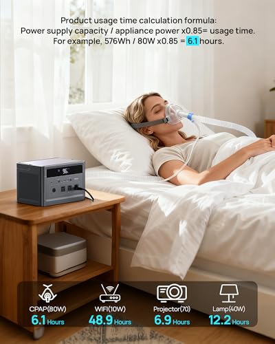 Image of DARAN Portable Power Station 600W (1200W Peak) 576Wh LiFePO4 battery with 100W Solar Panel, Fast Recharge AC /Car /Solar, 3 AC Outlets, USB-C PD for Camping, RV, CPAP, Emergency Backup
