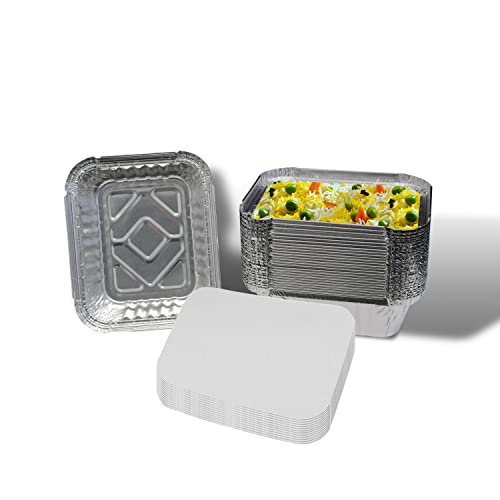 100x Aluschalen mit Deckel wiederverwendbar und hitzebständig - Hochwertige Tropfschalen von 470 - 940ml - 100 Stück (R28L - 470ml) Cover