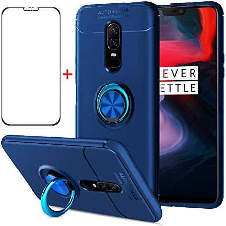 AKABEILA Tempered Glass OnePlus Nord 2 Case Screen Protector Tempered Glass, Compatible for OnePlus Nord 2 5G Phone Case Cover Silicone Ring Grip Holder Kickstand Carbon Fiber Shockproof, Blue