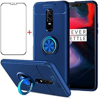 AKABEILA OPPO Find X5 Case & Screen Protector Tempered Glass Phone Case Silicone Ring Grip Holder Kickstand Carbon Fiber Cover Shockproof, Blue
