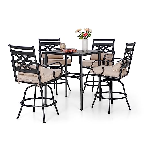 Sophia & William 5 Piece Patio Bar Set, Patio High Dining Set with 4 Swivel Bar Stools and 1 Square Bar Table, All-Weather Outdoor Furniture with Seat Cushions