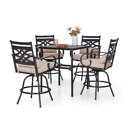 Sophia & William 5 Piece Patio Bar Set, Patio High Dining Set with 4 Swivel Bar Stools and 1 Square Bar Table, All-Weather Outdoor Furniture with Seat Cushions