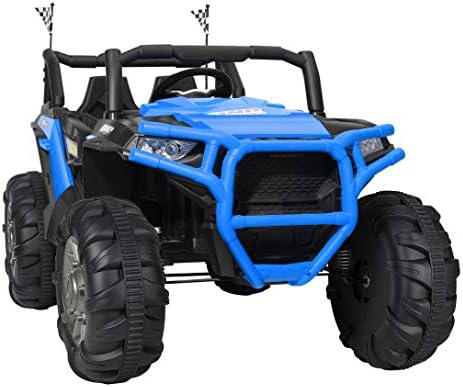 BAHOM 12V Electric Ride on Truck Car 2 Seats for Kids with Parental Remote Control, LED Light MP3/Bluetooth Music Player, Easy to Assemble (Blue)