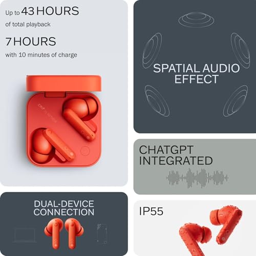 Image of Compatible Earbuds for Nothing Buds with Active Noise Cancellation HD Sound Touch Control & Long Battery Life (Orange)