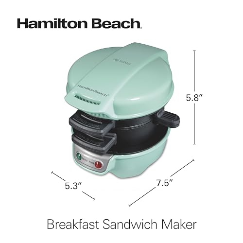 Hamilton Beach Breakfast Sandwich Maker with Egg Cooker Ring, Customize Ingredients, Perfect for English Muffins, Croissants, Mini Waffles, Perfect White Elephant Gifts, Mint (25482)
