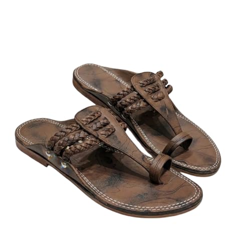 Image of Agadi Men's Kolhapuri Style Sandals | Handcrafted Woven Strap Toe Ring Chappals | Comfortable Ethnic & Casual Slip-On Footwear for Men