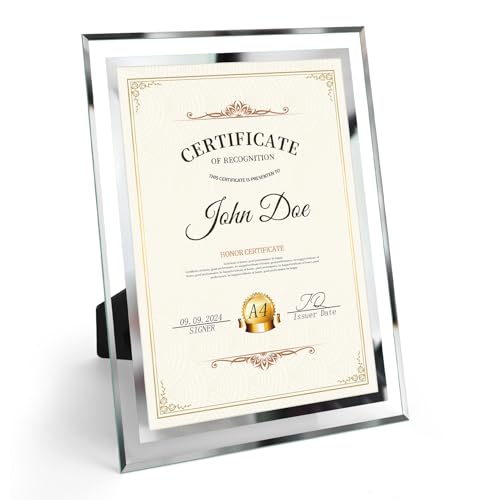 Hoikwo Cadre A4 en Verre, Cadre Photo A4 Haute Transparence Remplacement Facile, Design pour Bureau, Salon, Chambre