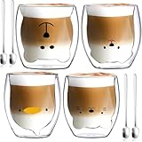 NCKIHRKK Tazas de Café de Cristal, 250ml x 4 Vasos de Doble Pared, Tazas Cafe Leche Té Cappuccino, Regalo Vasos de Espresso para Pascua Navidad Día de la Madre Cumpleaños Oficina