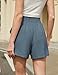 NILOINE Elastic Waist Shorts for Women Summer Casual High Waist Wide Leg Beach Shorts Fashion Outfits(1-Light Blue,Large)
