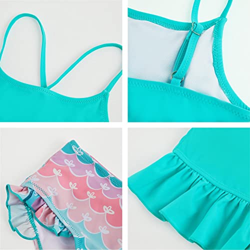 Mafulus Girls 2 Pcs Swimsuit Ruffle Cute Print Adjustable Spaghetti Strap Quick Drying Kids Bathing Suit 5-14Years #TOP4